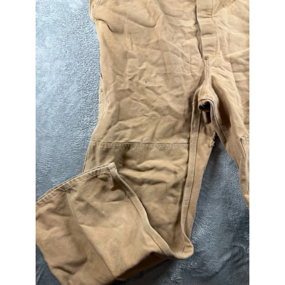 Carhartt Bib Overalls‎ Mens 42x31 Tan Duck Double Knee Distressed_2